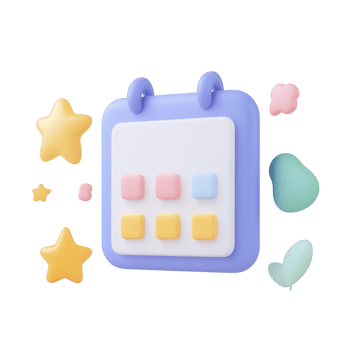 Colorful digital calendar illustration with playful stars and shapes, perfect for planners. png