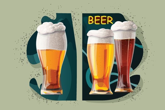 a various beer glasses in realistic design vector