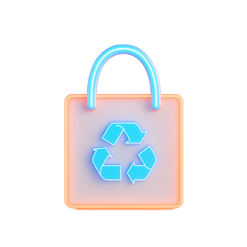 Stylish reusable bag with a neon recycling symbol for sustainable living. png
