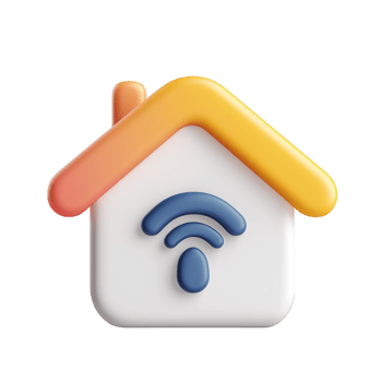 Stylized icon of a smart home with WiFi symbol, representing modern connectivity. png