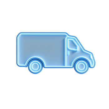 A glowing neon truck icon representing delivery and logistics services. png