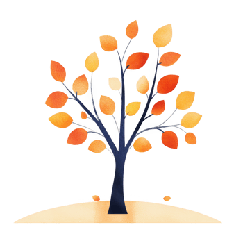 A vibrant, artistic tree with colorful autumn leaves on a simple background. png