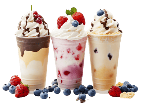 Three Layered Frozen Desserts with Berries and Whipped Cream png