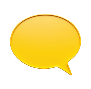 Bright yellow speech bubble with smooth surface transparent image. Blank talk balloon isolated cutout 3d render. Modern graphic. Communication chat cut out clipart design element png