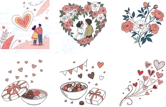 Pink Hearts Valentine Bundle - Romantic. Dreamy Collection Illustrations vector