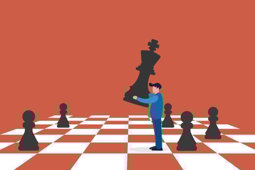 Businessman bring chess king to play game. concept of business strategy and win competition vector