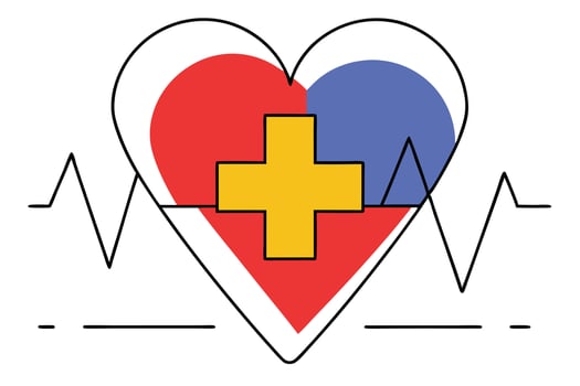 Heart Health Medical Care EKG Rhythm, Cross Plus Symbol vector