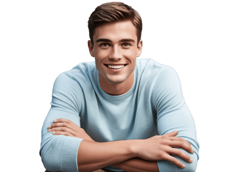 A man is smiling and sitting on a chair png