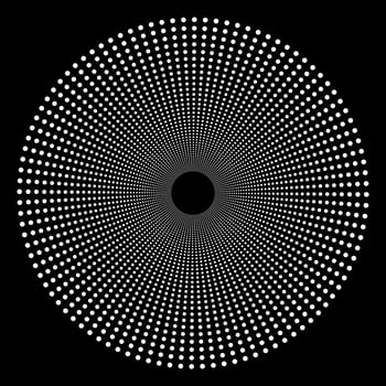White round pattern of lines and dots arranged in a circle on a black background vector