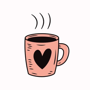 retro doodle cup of coffee with heart love symbol graphics vector