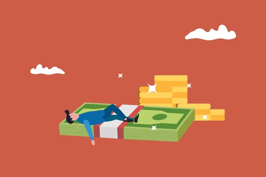 Businessman earn investment profit. concept of online shop, passive income, success and opportunity vector