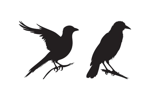 Silhouette of Birds Perched on Branches vector