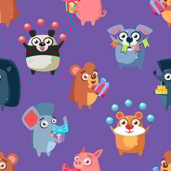 Cute Funny Circus Animals Seamless Pattern, Childish Style Design Element Can Be Used for Fabric, Wallpaper, Packaging Illustration vector