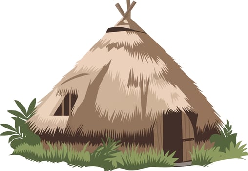 A thatched hut with grass and plants vector