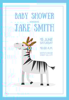 Baby Shower Banner Template with Place for Text and Cute Wild Zebra Ethnic Animal Illustration vector
