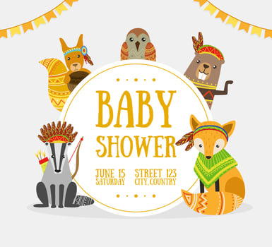 Baby Shower Banner Template with Place for Text and Cute Wild Ethnic Animals Illustration vector