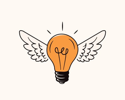 doodle bulb with wings business idea illustration vector
