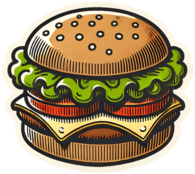 A hamburger sticker with a green leaf on top png