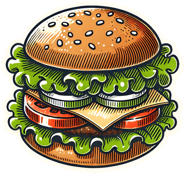 A hamburger sticker with lettuce and cheese png