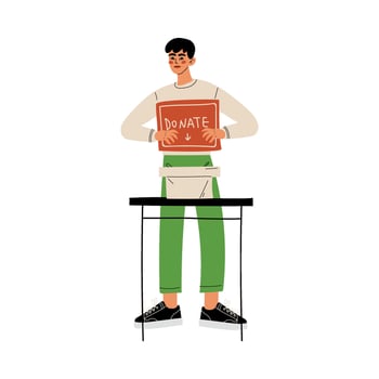 Male Volunteer with Donate Box, Volunteering, Charity and Supporting Illustration vector