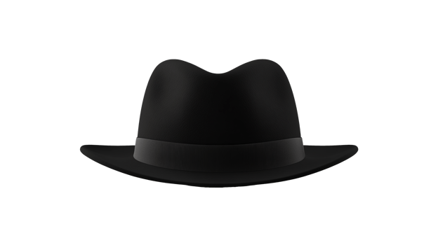 Isolated black fedora hat without background. png