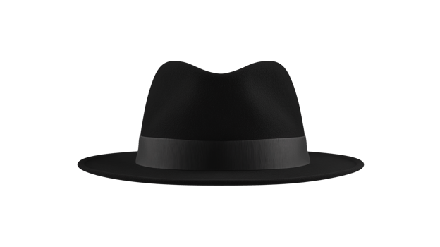Black fedora hat without background. Isolated. Close-up. png