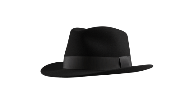 Black fedora hat with no background. Isolated. Close-up. png