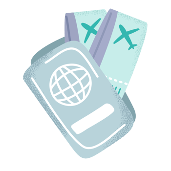 A passport and a plane ticket are shown in this illustration png