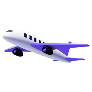 A white and blue airplane flying in the air png