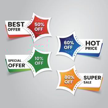 Set of Sale badges. Sale quality tags and labels. Template banner shopping badges. Special offer, sale, discount, shop, black Friday. illustration. vector