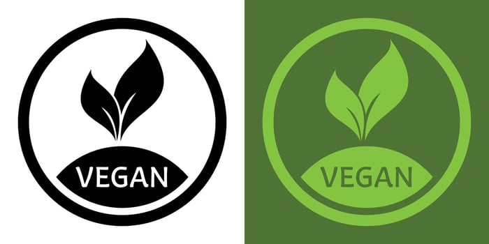 Healthy food emblem. Organic food icon. Round green vegan icon for stickers, labels and logos Vegan, meat free, lactose free, healthy, fresh food. vector