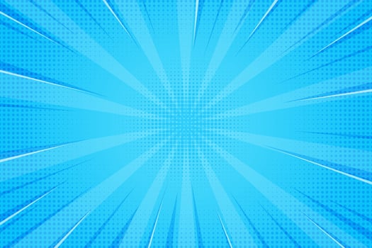 Comic book abstract blue background with starburst pattern. Pop art radial rays of explosion with halftone effect. Manga action lines and flash concentric beams. retro bright bg. vector