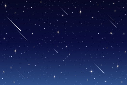 Night sky background with stars and comets. Dark blue galaxy outer space with constellations with cosmic light of sparkles. Magic astrology gradient wallpaper. Realistic beautiful nature vector