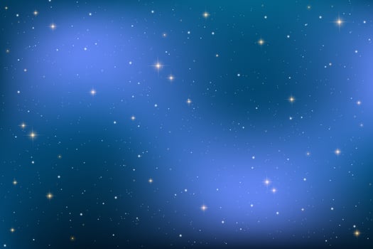 Dreamy illustration of a glowing night sky with sparkling stars, blue gradient, and cosmic elements. Magical celestial backdrop inspired by the universe. vector