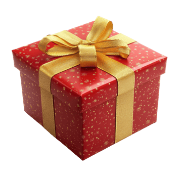 Decorative red Christmas gift box adorned with a shiny golden ribbon placed on a festive surface, red christmas gift box with golden ribbon png