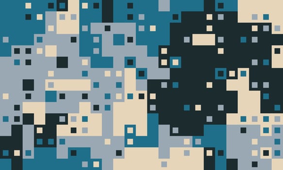 Abstract geometric pattern featuring a blend of teal, gray, beige, and black squares. Ideal for backgrounds, website design, or modern art projects. vector