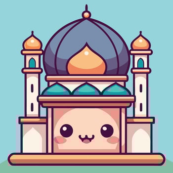 cartoon mosque with a smiling face vector