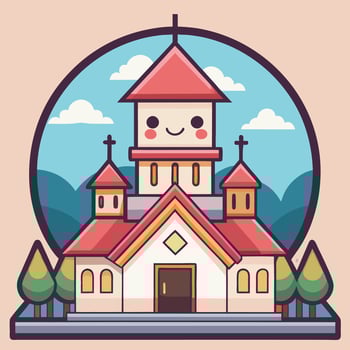 a cartoon church with a smiling face vector