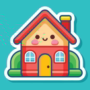 sticker with a cute house on a blue background vector