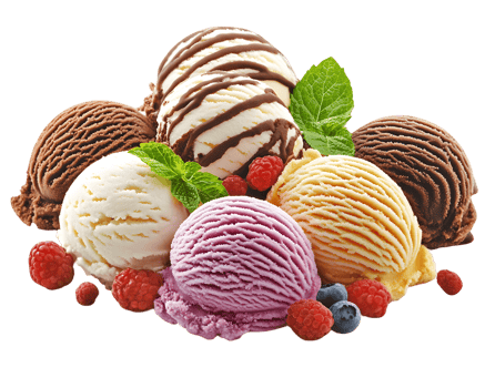 Assorted Ice Cream Scoops with Berries and Mint png