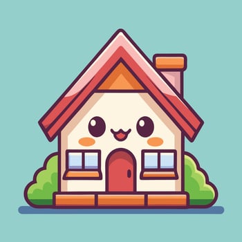 a cute house with a red door and windows vector