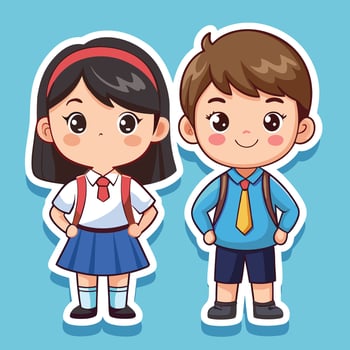 sticker of school boy and girl vector