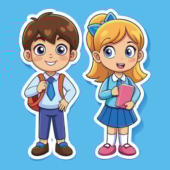 cartoon boy and girl school uniform sticker vector