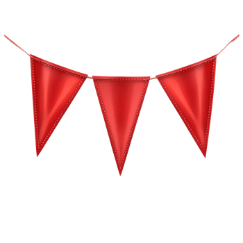 Red pennant banner flags on a string for festive decorations or celebrations in various settings, red pennant banners flags with string isolated on transparent background png
