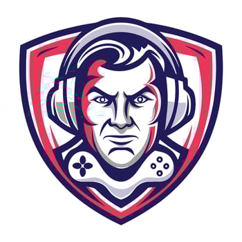 mascot icon of a gamer with headphones on his head looking at the camera set inside a vector