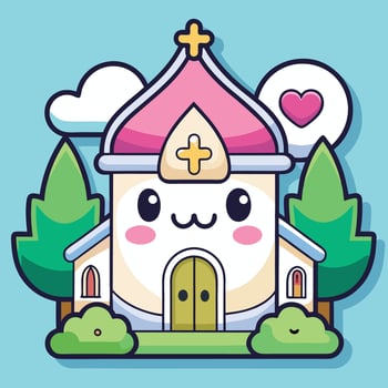 cute church with a heart and clouds vector
