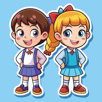 sticker of two school girls illustration vector