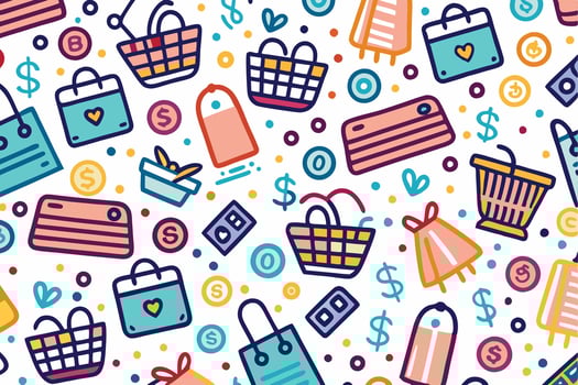 shopping seamless pattern with colorful icons vector