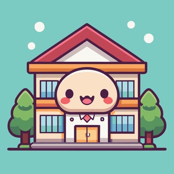 a cartoon character is standing in front of a school building vector