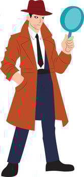 confident detective with magnifier cartoon vector